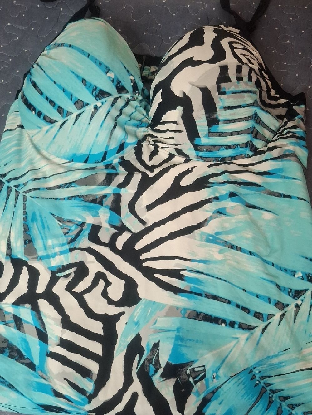 Lane Bryant Turquoise & Black Tropical Zebra Print Tankini Swim Top Size 42DD